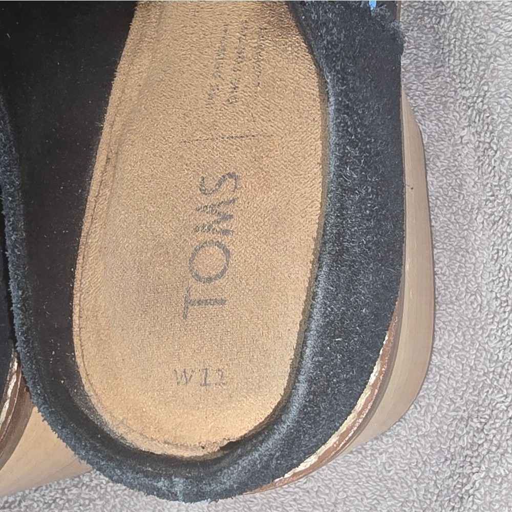 TOMS Kelsey Black Suede Block Heel Mules Round Toe Slip On Clogs Women Shoes 11 - Picture 7 of 9